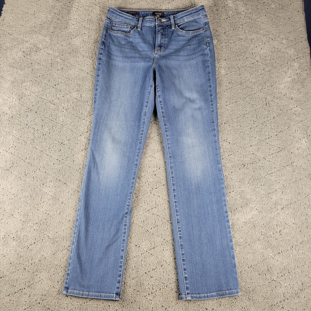 NYDJ Jeans Womens 8 Blue Sheri Slim Lift Tuck Straight Leg Sure‎ Stretch Denim